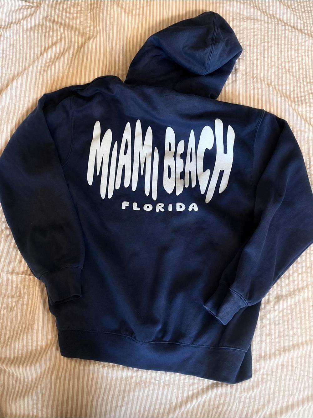 Miami Beach Florida Navy Hoodie with White Logo